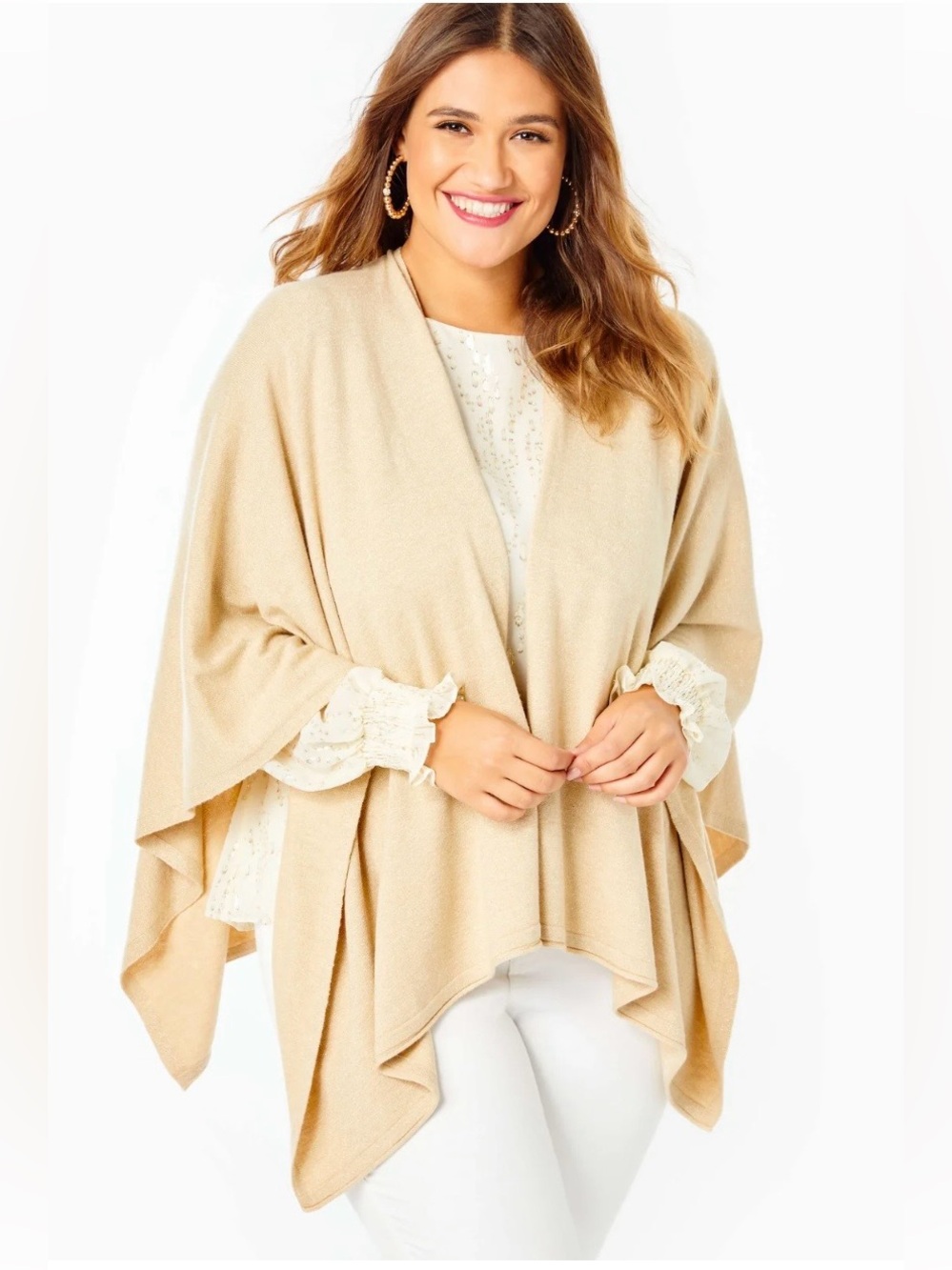 Lilly Pulitzer Cashmere Terri Wrap metallic gold Tan